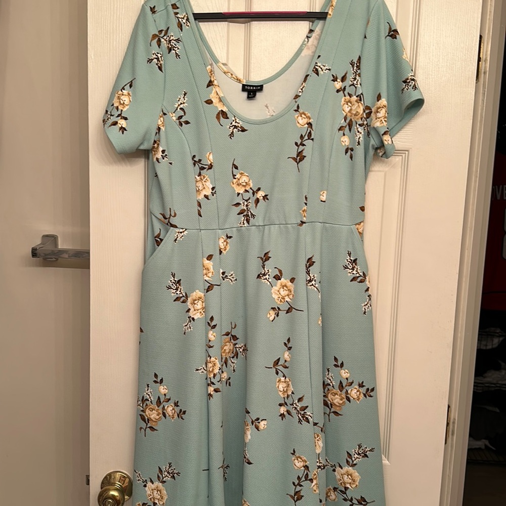 Torrid Swing Dress in Mint Green with Floral Print